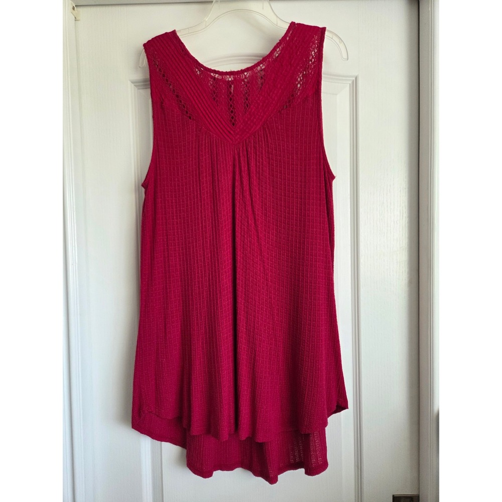 Lucky Brand Raspberry Pink Crochet Lace Trim Knit Tank Mini Dress/Tunic Sz 2X